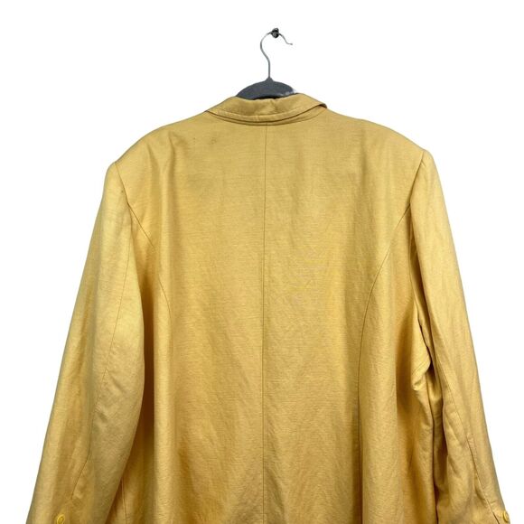 Mary McFadden Womens Linen Blazer Collared Button Flap Pockets Padded Yellow 24W - Picture 5 of 5